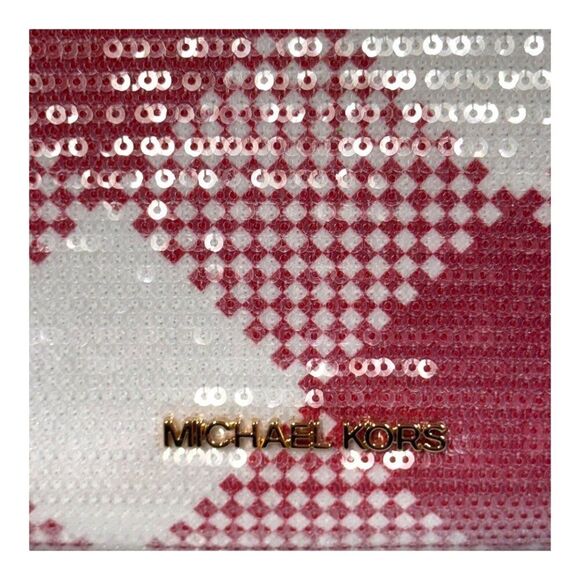 Michael Kors Cora Bright Red Sequin Plaid Medium Zip Pouchette w/ Strap NEW $428 - Picture 2 of 11